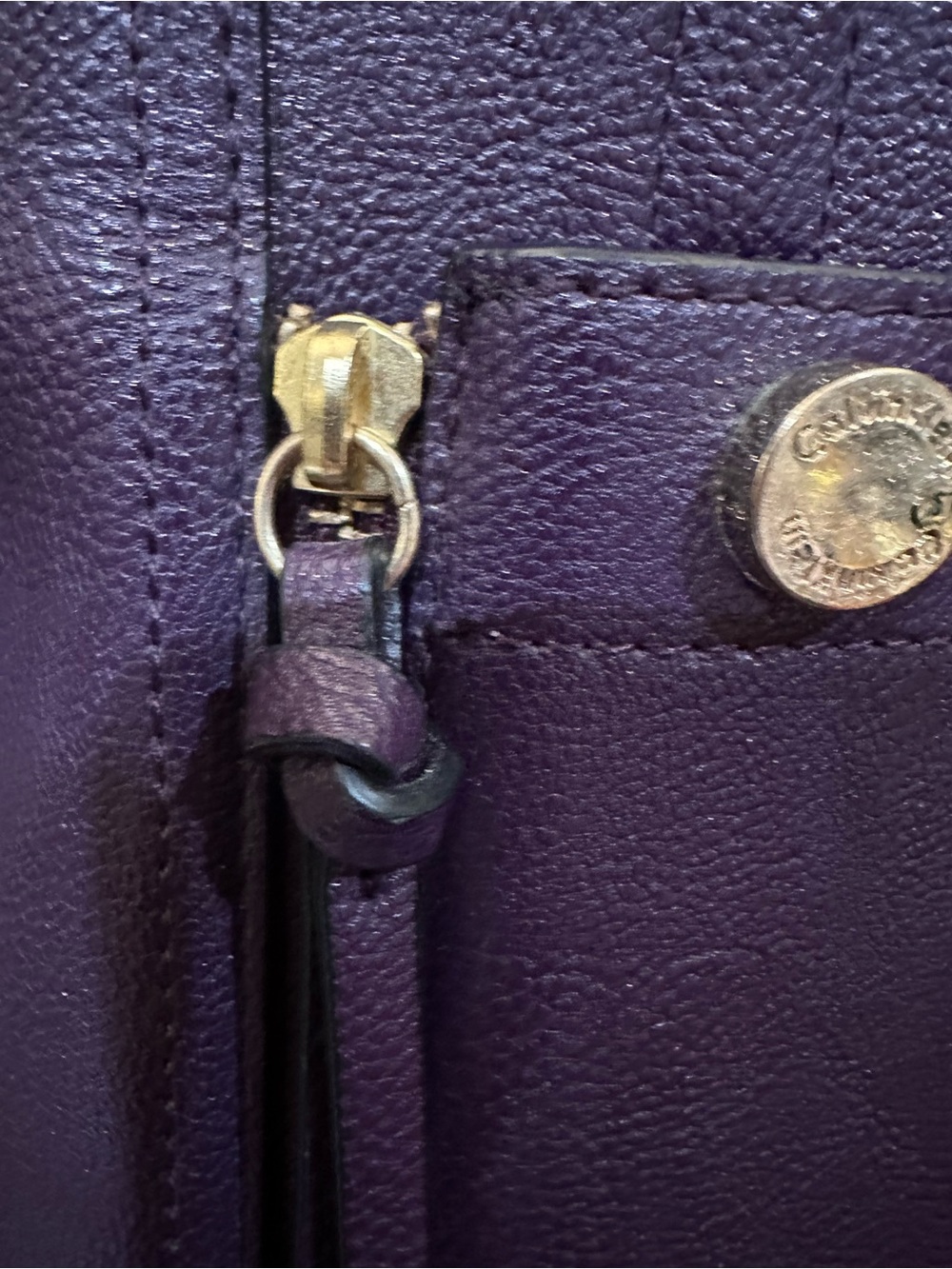 Calvin Klein Deep Purple Leather Tote with Gold Accents - Picture 3 of 15